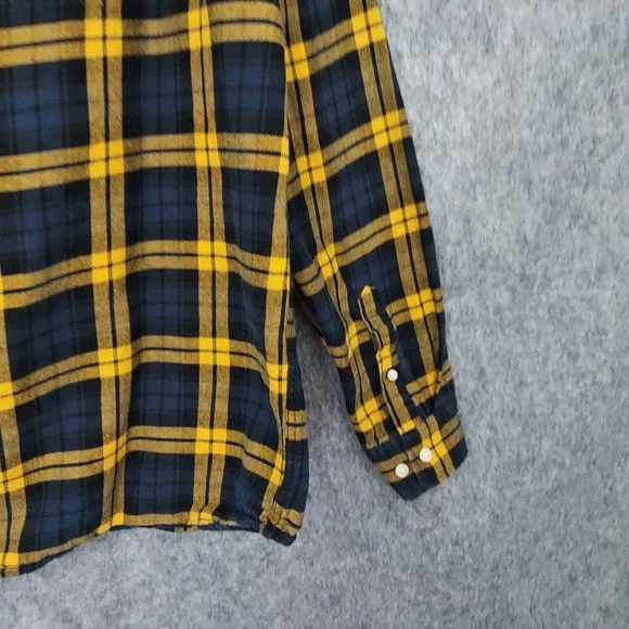 L.O.G.G X H&M Men Shirt M Plaid Flannel Button‎  Yellow Lumberjack Grunge Preppy - Picture 10 of 11